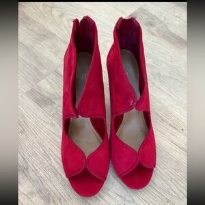 Impo Vibrant Red art deco Suede 3 inch Heels y2k statement size 10